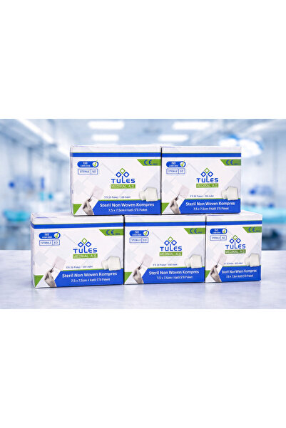 tules Sanus Steril Non Woven Kompres Spanç Gazlı Bez 7,5x7,5 cm 4 Katlı 5 Kut...