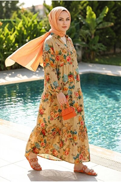 Kirazca Butik Modal Fabric Colorful Floral Summer Dress