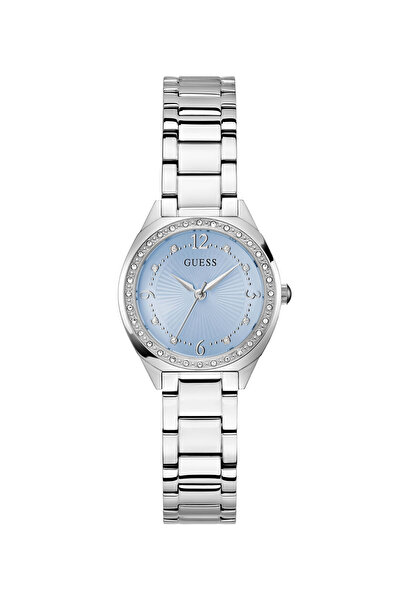 Guess Ladies Silver Tone Round Analog Watch