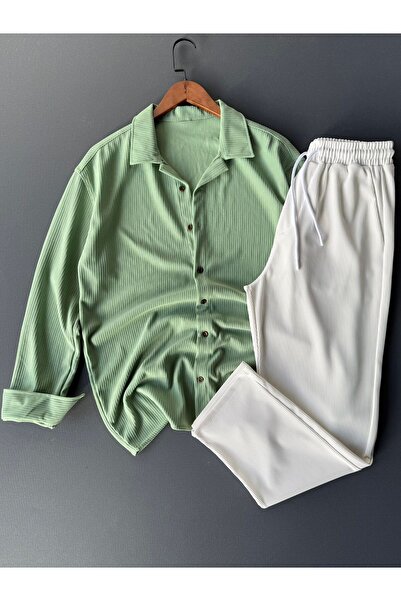 Beylerce Comfortable Fit Ribbed Shirt + Trousers 2-Piece Combination