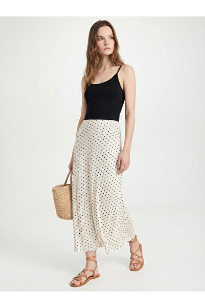 Babushka White Polka Dot Patterned Satin Skirt