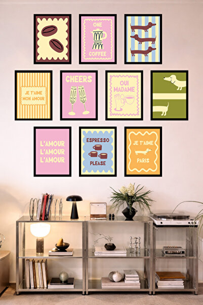 UNT 10'lu Çerçeve Görünümlü Mutfak | Modern | Retro Duvar Posteri Tablo Seti–...