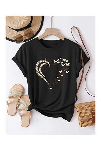 Massgai Unisex Butterfly Heart Daisy Printed Oversize 100% Cotton T-Shirt