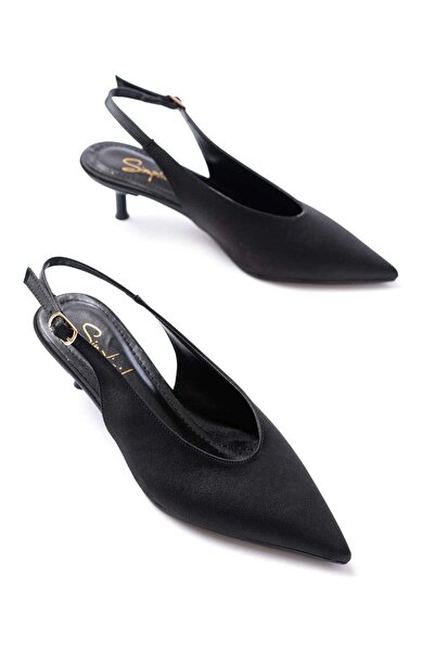 simplicity Black Satin Kitten Heel Shoes