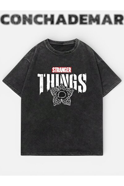 Vordevia Stranger Things Printed Washable Oversize T-Shirt Unisex Vintage Com...