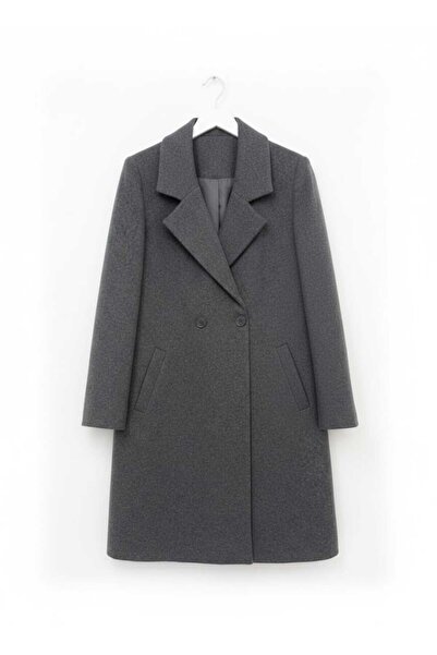 Puane Women's Double Button Detailed Anthracite Midi Length Cashmere Coat