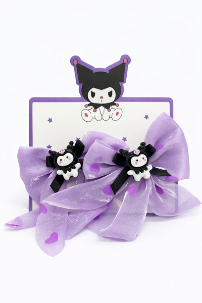 MakeWell Kuromi Figürlü Lila Organze Fiyonk Saç Tokası 2’li Set – Kız Çocuk M...