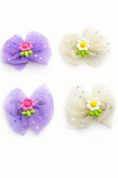 MakeWell Rainbow Teddy Bear Flower Figured Tulle Bow Hair Clip Set of 2 – Gir...