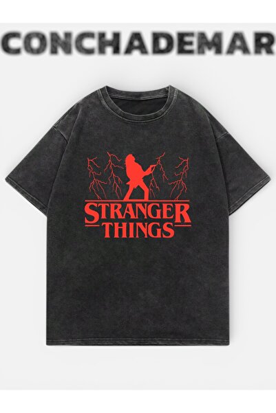 Vordevia Stranger Things Printed Washable Oversize T-Shirt Unisex Vintage Com...