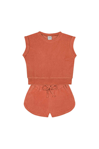 PETIT-ATELlER PETIT ATELIER Coral Towel Short Set Kids Sleeveless Crop Top El...