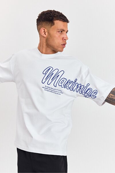 MADZEYMODA Men's Oversize White T-Shirt with Embroidery Detail Ls-36045
