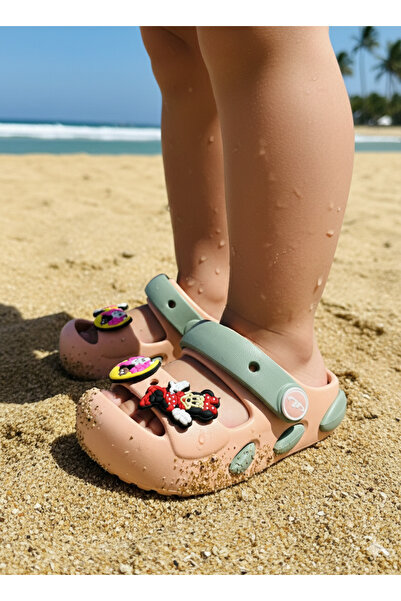 nuh kids Figürlü Somon Pastel Yeşil Günlük Çocuk Plaj Bahçe Havuz Terliği