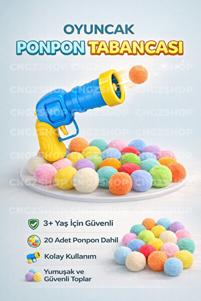 CNGZSHOP Peluş Ponpon Top Atan Oyuncak Tabanca – 20 Adet Ponponlu Çocuk Oyun ...