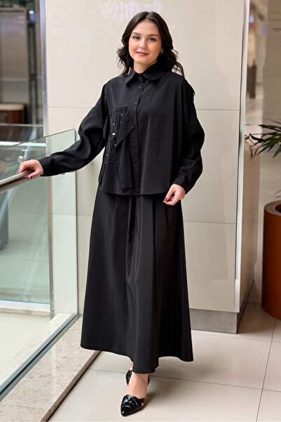 Ceremony Sağ Ön Bedeni Şifon Detaylı Kraş Ve Taş Süslemeli Etekli Dubai Takım