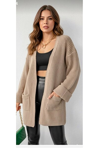 HeviStor Women's Knitwear Cardigan with Folded Sleeves, Loose Fit