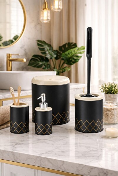 Vichy طقم حمام من 4 قطع بنمط هندسي متعرج