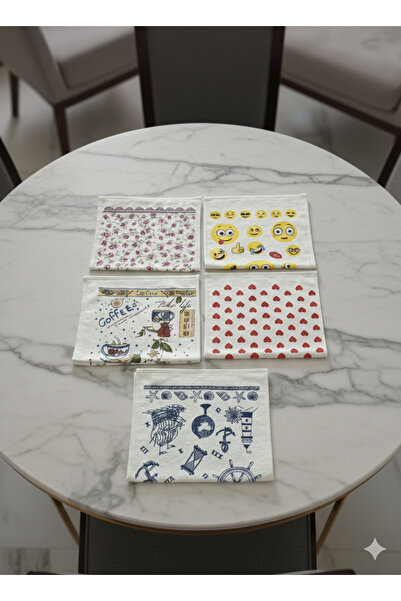 ÖZteks (5 Pieces) 30-50 cm Printed Velvet Kitchen Towel & Hand and Face Towel