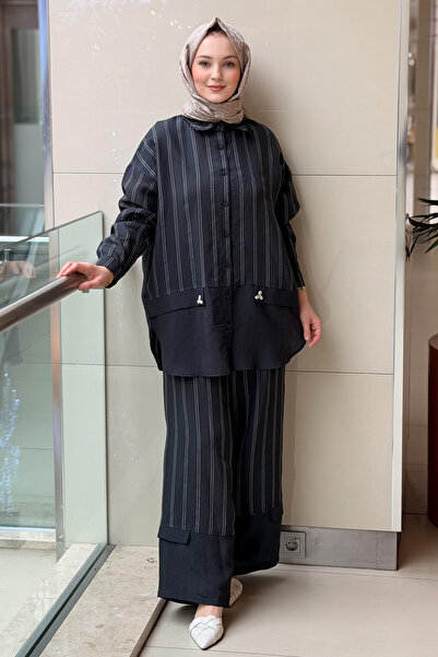 Ceremony İstridye Detaylı Çizgili Pantolonlu Takım