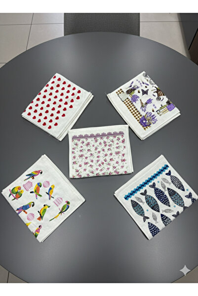 ÖZteks (5 Pieces) 30-50 cm Printed Velvet Kitchen Towel & Hand and Face Towel