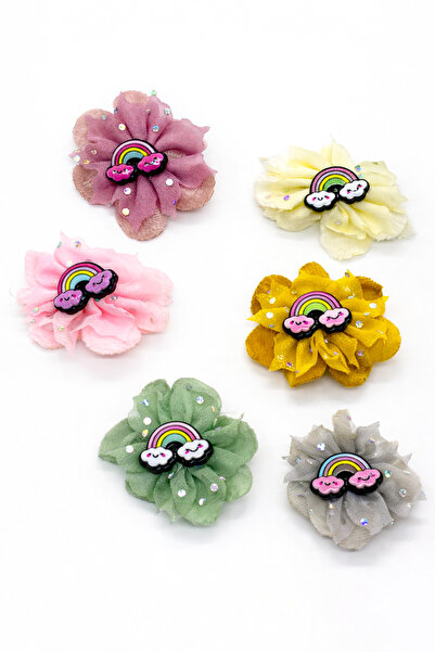 MakeWell Rainbow Teddy Bear Flower Figured Tulle Bow Hair Clip Set of 2 – Gir...
