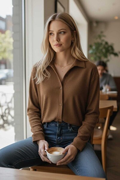 H&D DÜNYASI KADİFE FİTİLLİ DÜGMELİ CEPSİZ GÖMLEK