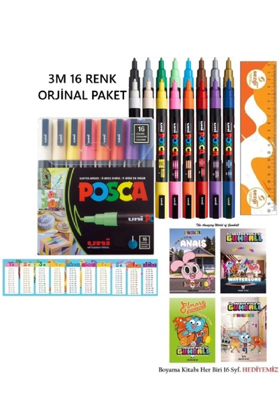 POSCA Uni Pc-3M (0.9-1.3 mm Medium Thin Tip) Set of 16 and 4 Licensed Gumball...