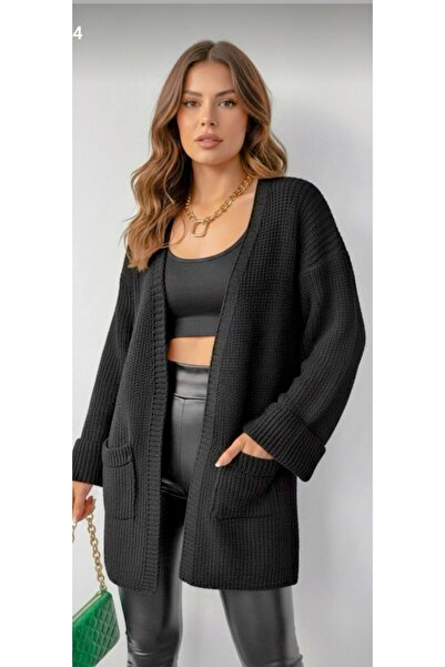 HeviStor Women's Knitwear Cardigan with Folded Sleeves, Loose Fit