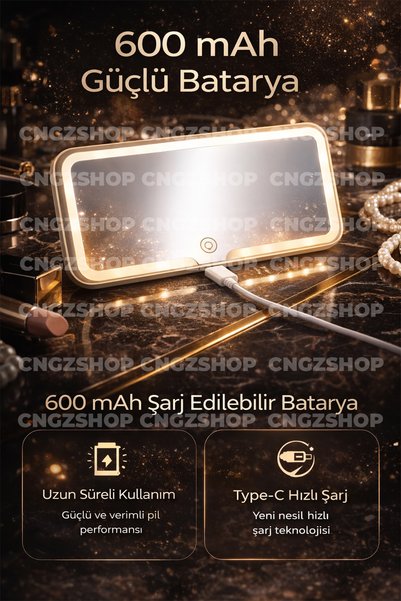 CNGZSHOP Araç İçi LED Işıklı Makyaj Aynası – Dokunmatik, Şarjlı, Taşınabilir Güneşlik Aynası