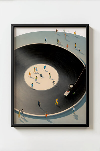 MIOVI WORKS Plak Üzerinde Hayat | Çerçeveli Modern Müzik Posteri Plak Duvar D...