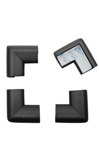 MR.BRACKET 4 Units. Ready-Made Adhesive Black Thick Rubber Soft Baby Corner P...