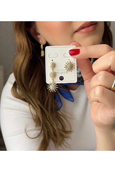 XUPING JEWELRY Zirkon taşlı kutup yıldızı sallantı ve çivi detay tarz küpe