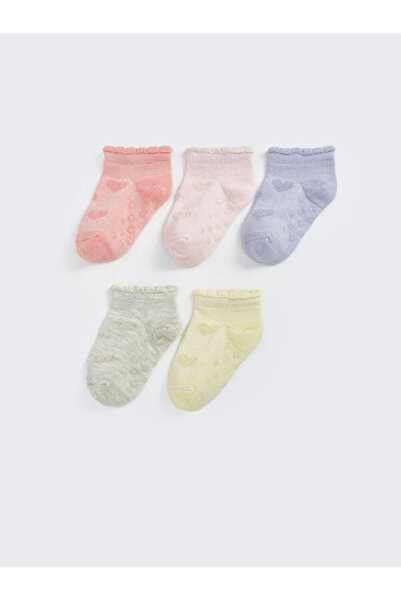 LC Waikiki Rmz Gi̇yi̇m Farkiyla Embroidered Baby Girl Booties Socks 5-Pack