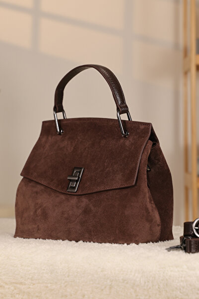 EMİNSA DERİ Brown Genuine Suede Leather Bag - Shoulder Bag