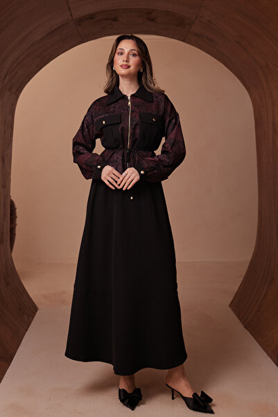 Mogi Butik Zipper Detailed Pattern Combination Double Crepe Skirted Hijab Sui...