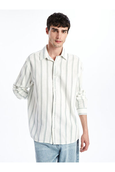 LC Waikiki Rmz Gi̇yi̇m Farkiyla Standard Fit Long Sleeve Linen Look Men's Shirt