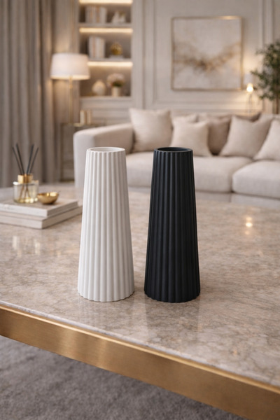 Nox Atelier Modern Vertical Striped Vase Double - Ribbed Vase - 2 Pieces