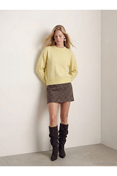 LC Waikiki Beli Zippered Patterned Tweed Mini Skirt