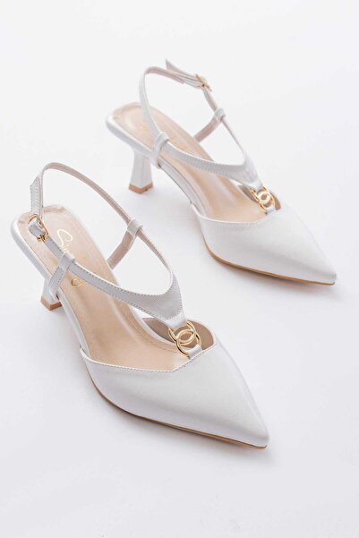 simplicity Aura White Patent Leather Buckle Detailed Heeled Shoes