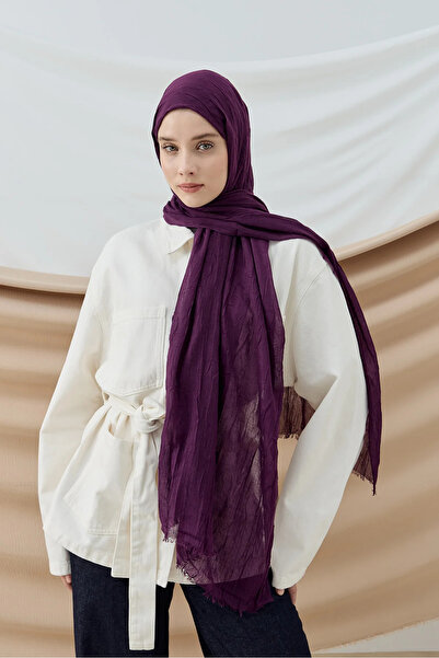 MODA KAŞMİR01 Likya Kaymayan Bambu Şal -Koyu Mor– 4 Mevsim Nefes Alan Yumuşak...