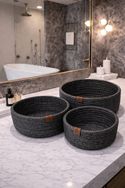 Öz-Tex Home Γιούτα, Ψάθινο καλάθι, Μαύρο καλάθι, Διακόσμηση, Οργανωτής, Καλάθ...