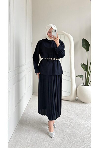 MİREL BUTİK New Season Women's Meva Tunic-Skirt Pleated Set