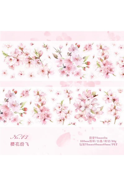 İthal H10-2m bandă PET cu flori de sakura, cu auto-tăiere