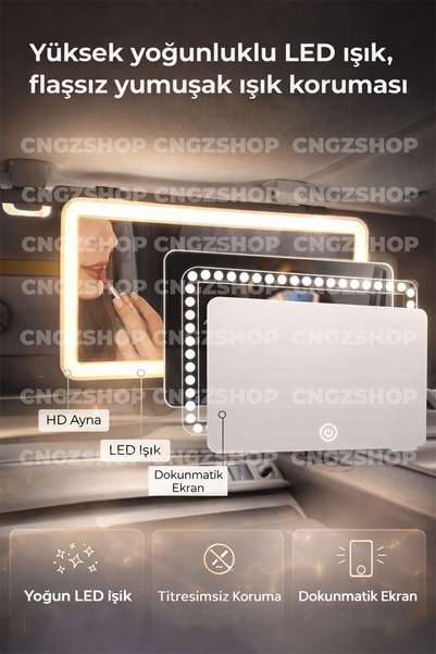 CNGZSHOP Araç İçi LED Işıklı Makyaj Aynası – Dokunmatik, Şarjlı, Taşınabilir Güneşlik Aynası
