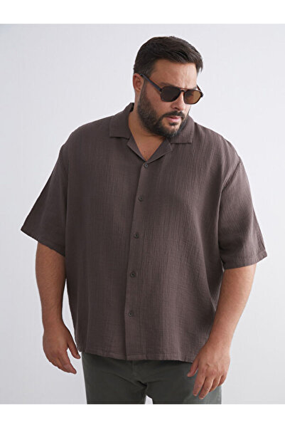 LC Waikiki Plus Size Resort Collar Short Sleeve Muslin Men's Shirt