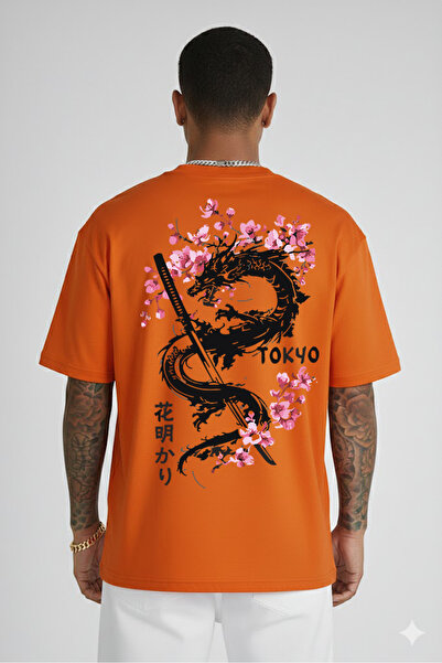 VEK Oversize Japanese Dragon Sakura Printed T-Shirt – Premium 100% Cotton, Un...