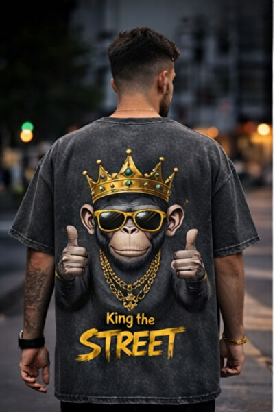 FREAK T-SHIRT Tricou negru oversize unisex cu imprimeu vintage spălat