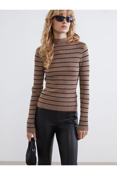 LC Waikiki Half Turtleneck Striped Women's Knitwear Sweater