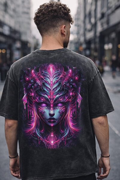 FREAK T-SHIRT تي شيرت أسود كبير الحجم مطبوع عليه Vintage قابل للغسل للجنسين