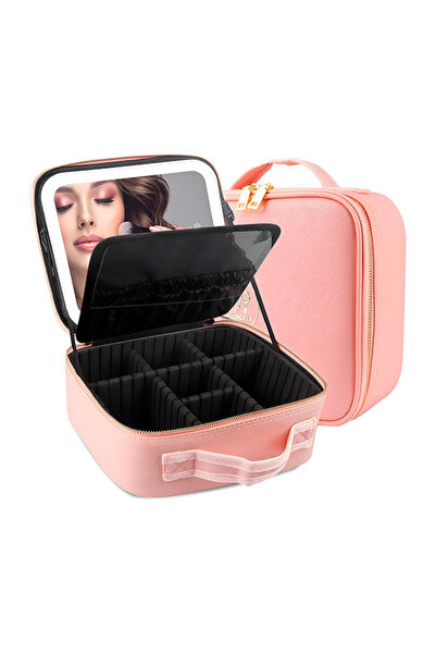 OEM Makeup Bag with LED Touch Mirror, 26x23x11 cm, Pink
