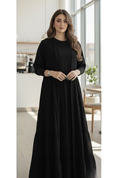 WAHAJ DRESSES Layered abaya with stretch sleeves